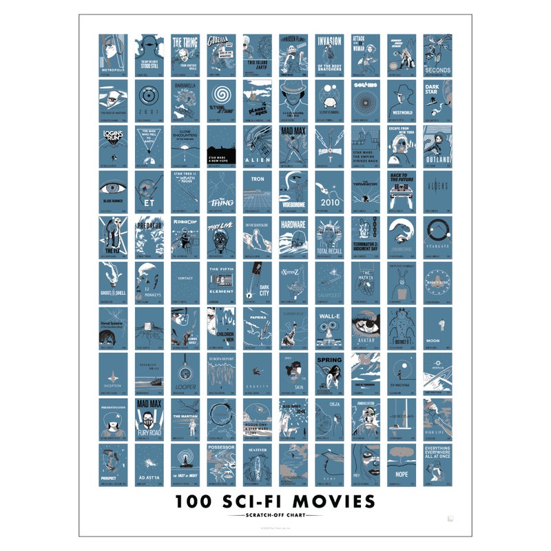 Pop Chart Lab Pop Chart | 100 Sci-Fi Movies Scratch-Off Poster | 12" x 16" Art Print | Film Decor for the Science Fiction Fan | 100% Made in the USA - Image 1